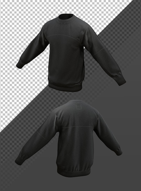 3d rendering of black sweater fashion shirt front and back perspective view