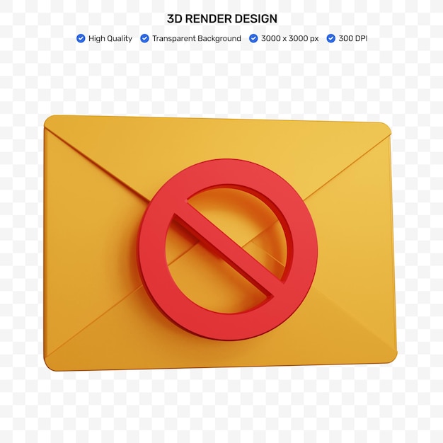 3d rendering block mail yellow isolated