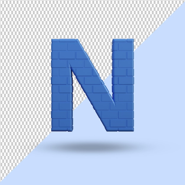 3d rendering blue alphabet n letter creative premium PSD