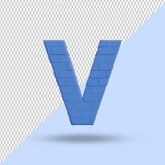 3d rendering blue alphabet v letter creative premium PSD