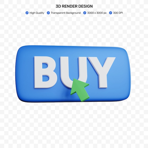 3d rendering blue button buy and mouse pointer isolated