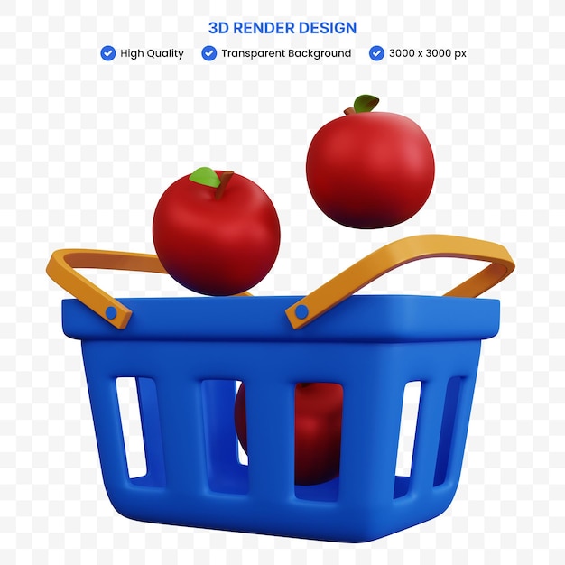 3d rendering blue cart with floating apple isolated