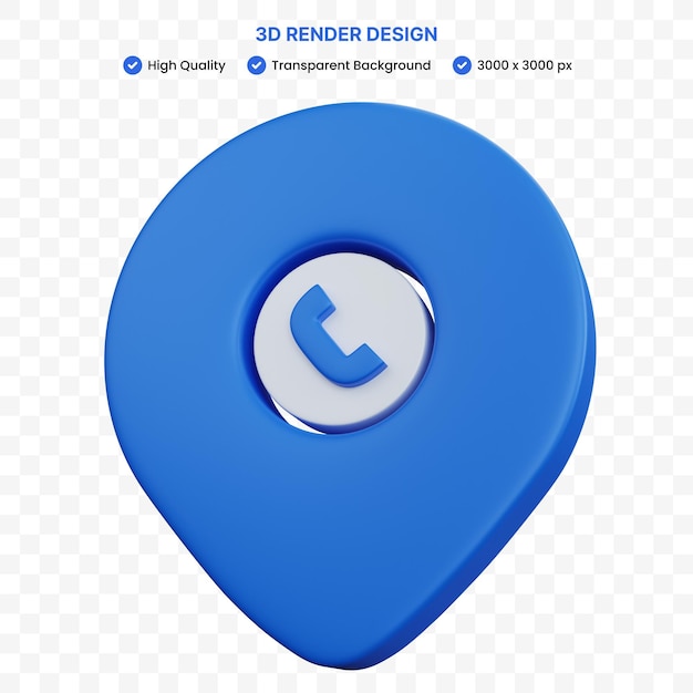 3d rendering blue pinpointer map with icon call phone isolated