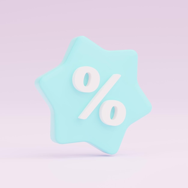 3D rendering Blue star and percent symbol on pastel background