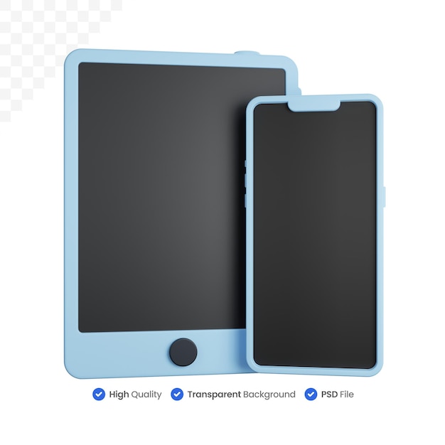 3d rendering blue tablet and smartphone isolated