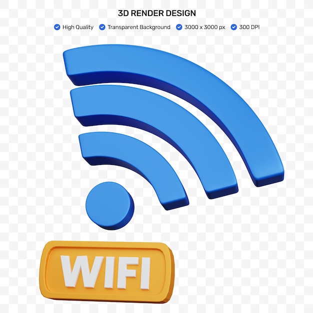 3d rendering blue wifi with wifi text box isolated