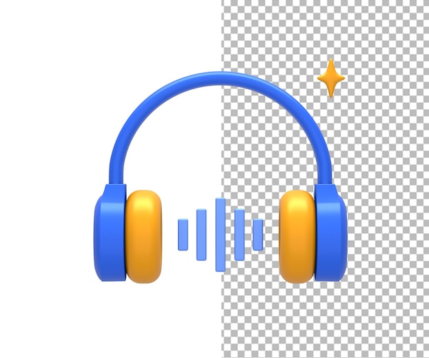 3D rendering of blue yellow headphone music sound wave front for UI UX web mobile apps social media