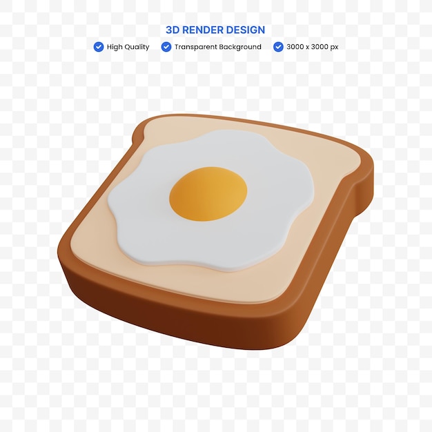 3d rendering bread and egg omelette isolated