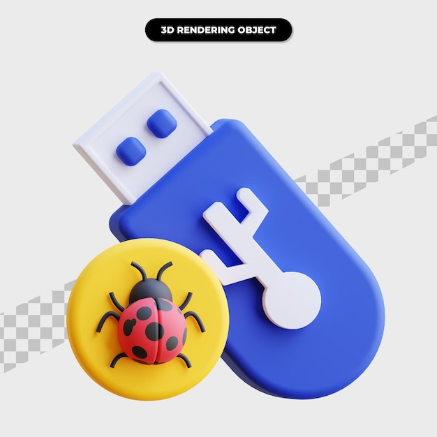 3D rendering bug flash disk icon illustration