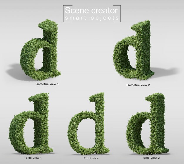 3d rendering of bushes in shape of letter d