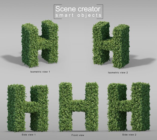 3d rendering of bushes in shape of letter H