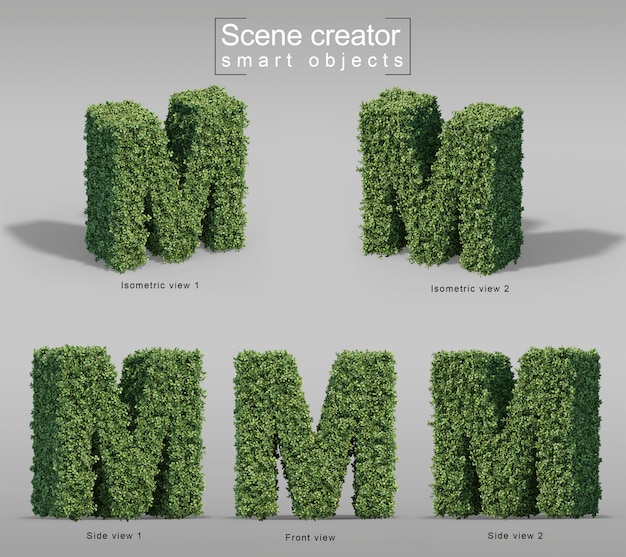 3d rendering of bushes in shape of letter M