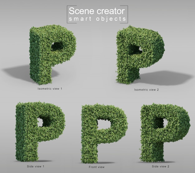 3d rendering of bushes in shape of letter P