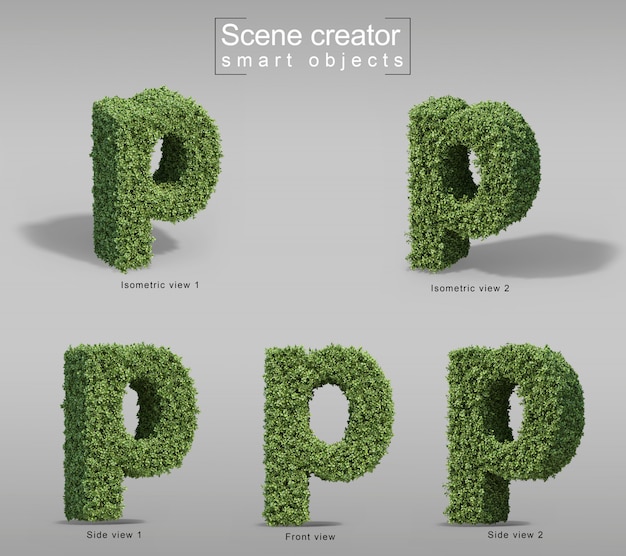 3d rendering of bushes in shape of letter p