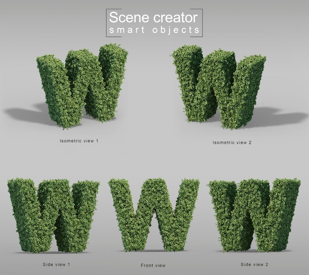 3d rendering of bushes in shape of letter W