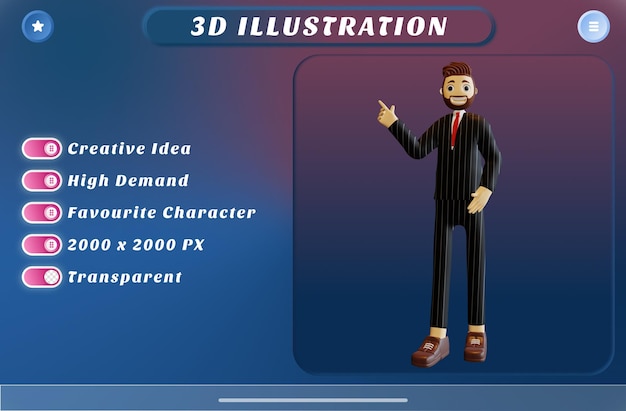 3d rendering businessman character suit and tie