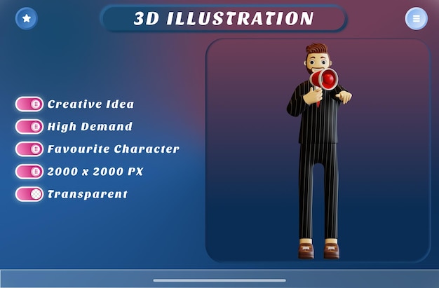 3d rendering businessman character suit and tie