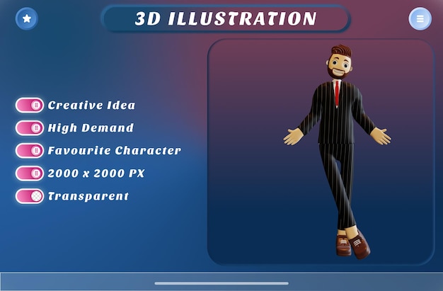 3d rendering businessman character suit and tie