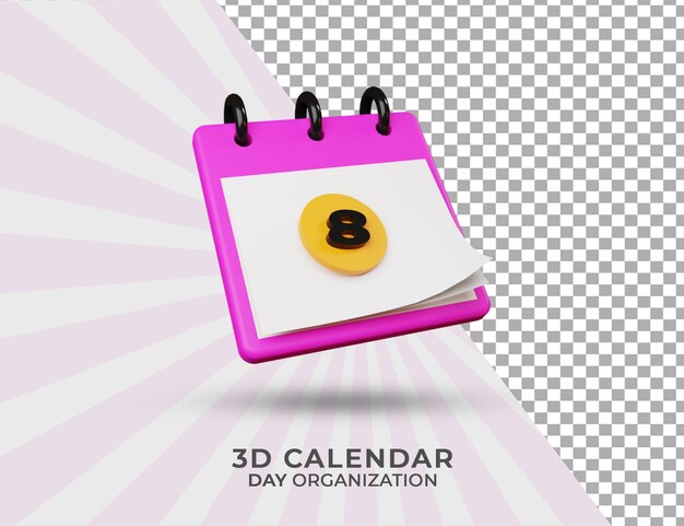 3d rendering calendar for organization date and day 08