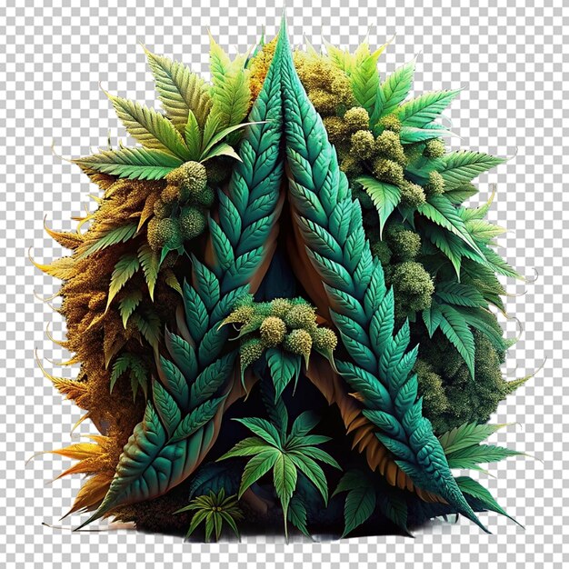 PSD 3d rendering of cannabis leaves forming a letter