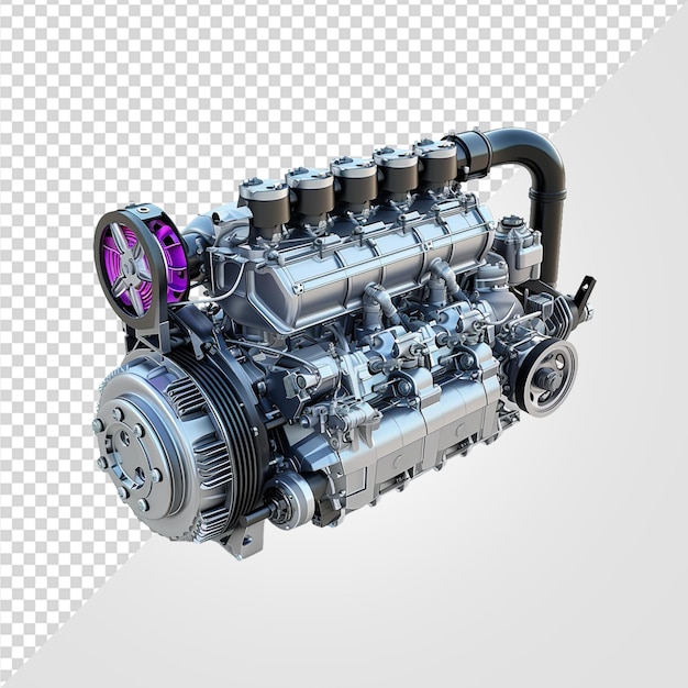 3d rendering of car engine on transparent background