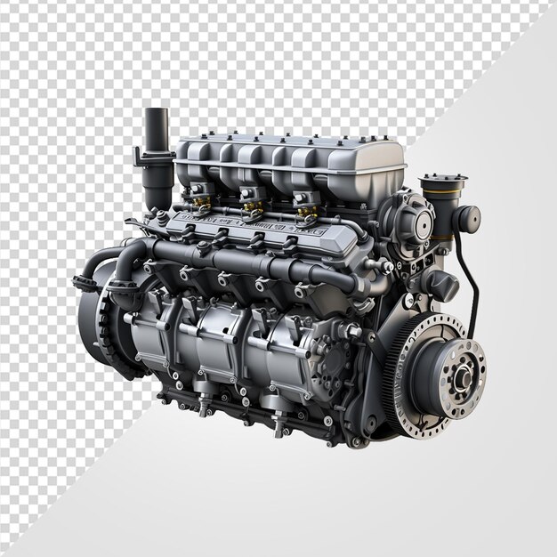 3d rendering of car engine on transparent background