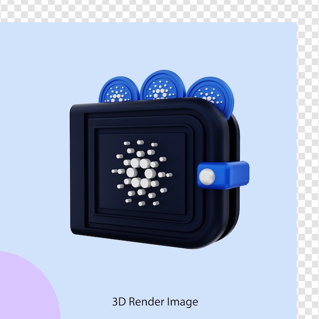 3d rendering of cardano crypto coin wallet