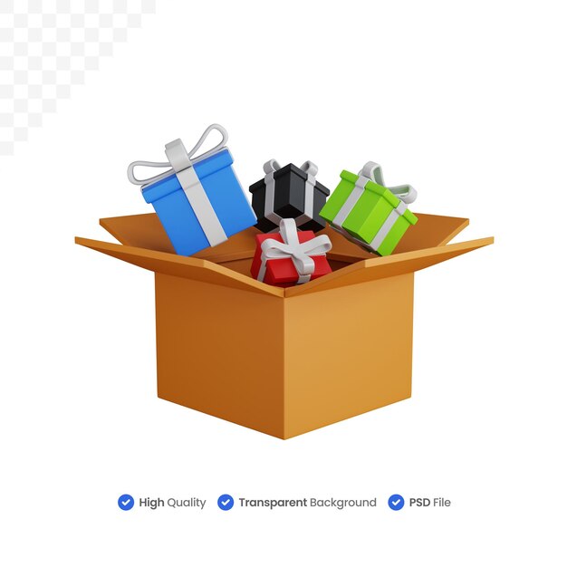 3d rendering cardboard box with some giftbox isolated