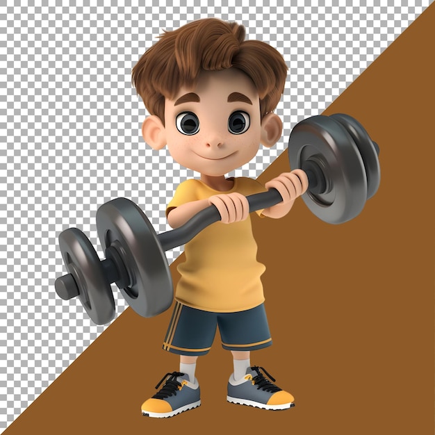 PSD 3d rendering of a cartoon of gym boy with dumbbells on transparent background ai generated