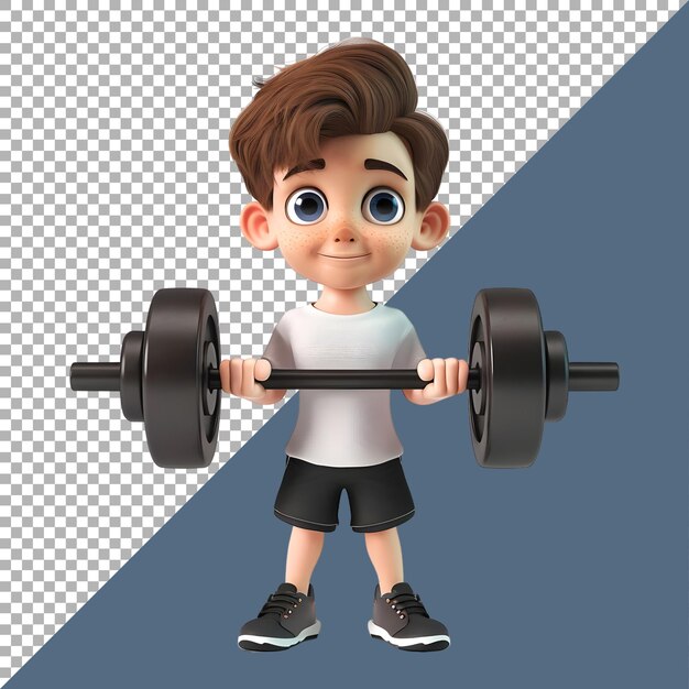 PSD 3d rendering of a cartoon of gym boy with dumbbells on transparent background ai generated