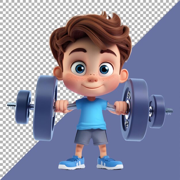 PSD 3d rendering of a cartoon of gym boy with dumbbells on transparent background ai generated