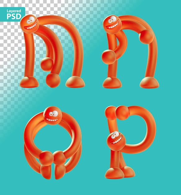 3d rendering of cartoon orange humans in shape of english alphabet letters