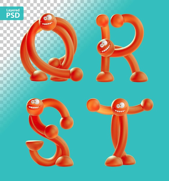 3d rendering of cartoon orange humans in shape of english alphabet letters