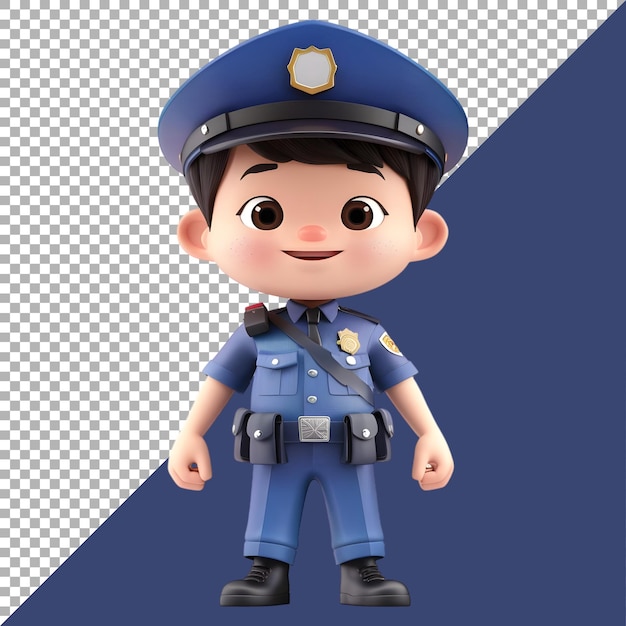 3D Rendering of a Cartoon of Police Man with Uniform on Transparent Background Ai Generated