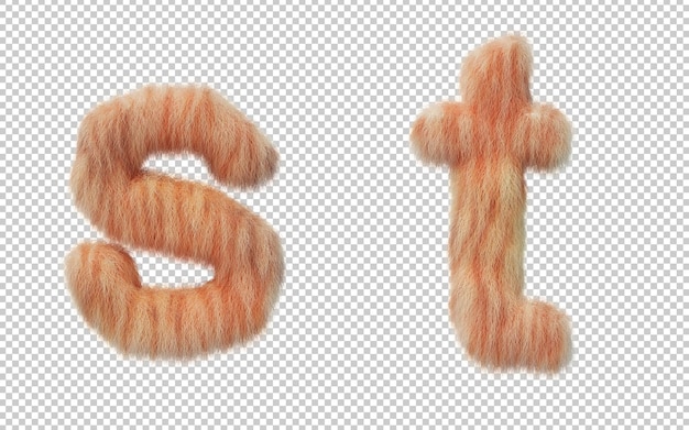 3d rendering of cat hair effect alphabet