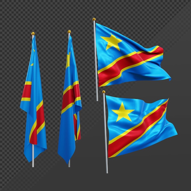 3d rendering central africa congo flag fluttering and no fluttering