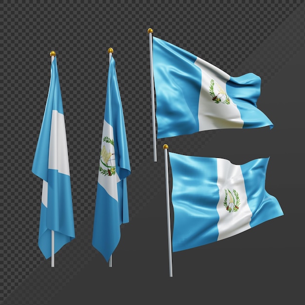 3d rendering central america guatemala flag fluttering and no fluttering