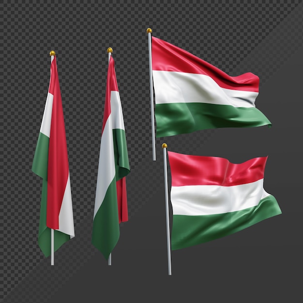 3d rendering central europe hungary flag fluttering and no fluttering