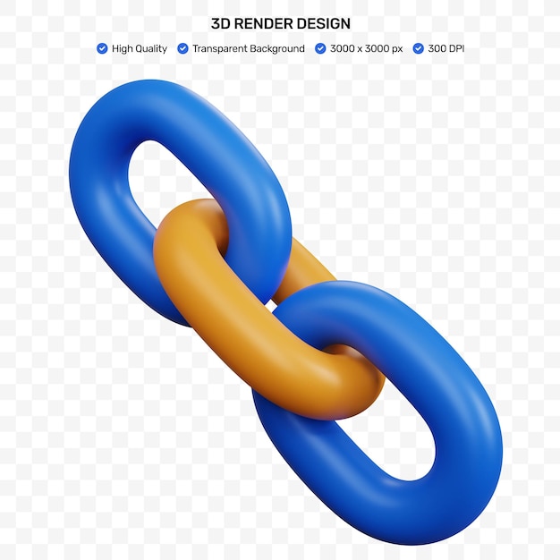 3d rendering chain link symbol with three chains isolated