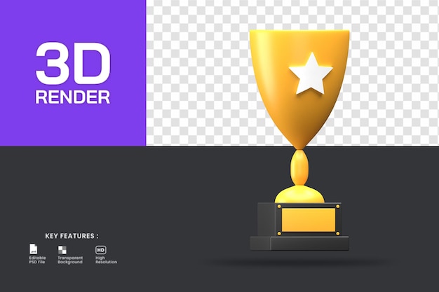 3d rendering champion trophy award. useful for achievement or sport illustration