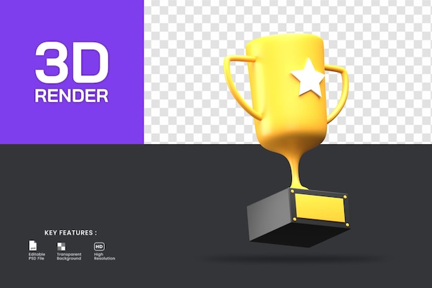 3d rendering champion trophy award. useful for achievement or sport illustration