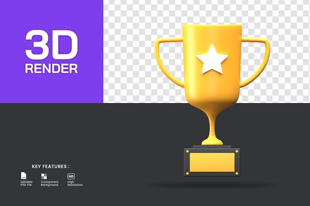 3d rendering champion trophy award. useful for achievement or sport illustration