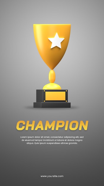 3d rendering champion trophy with dark theme social media stories design template