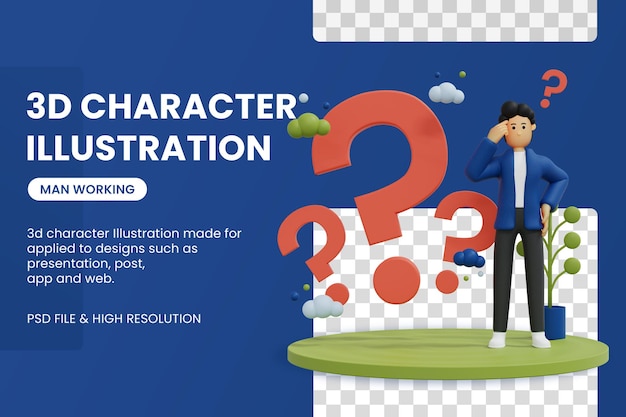 3d rendering character is thinking asking doubt 3d illustration Premium Psd