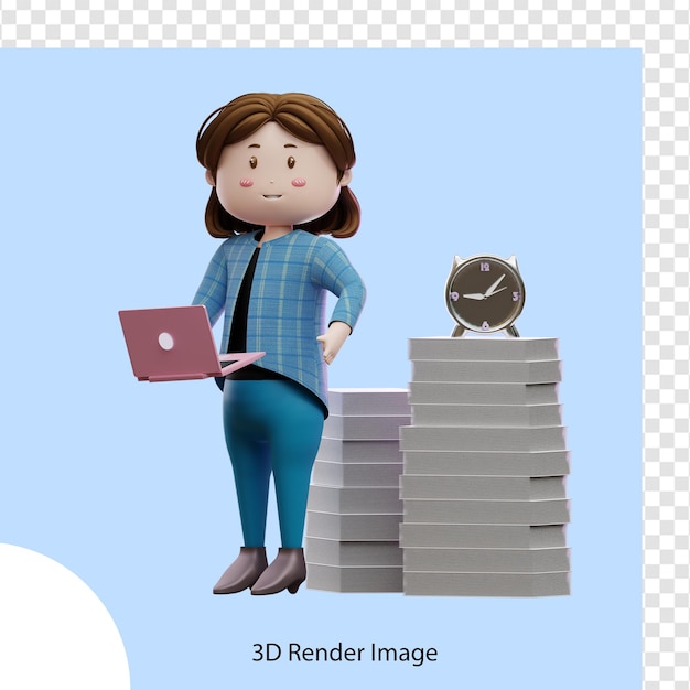 3d rendering of character woman working