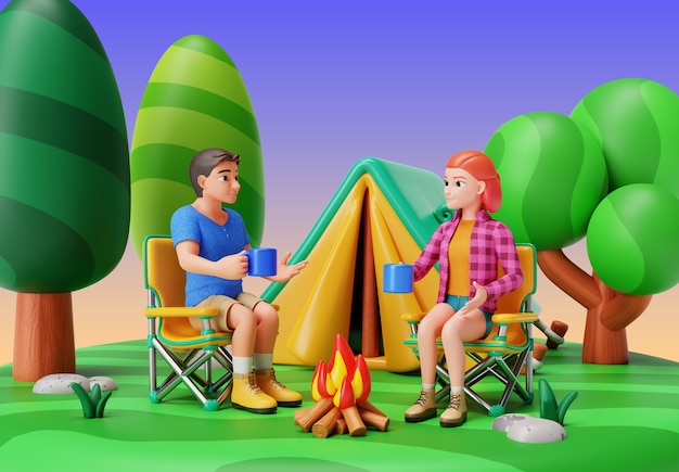 3d rendering of characters camping