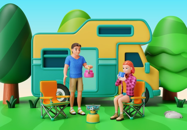 3d rendering of characters camping