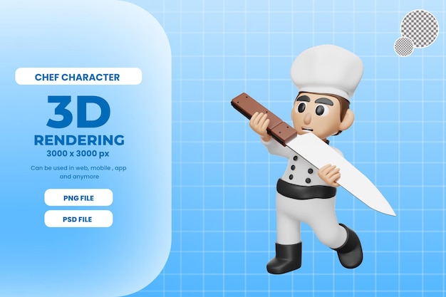 3d rendering chef character illustration with kitchen knife