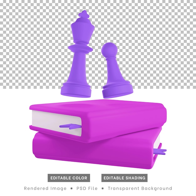 3d rendering, chess pieces and books. for the purposes of web design elements or content design.