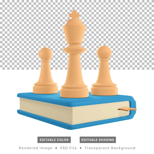 3d rendering of chess pieces and books